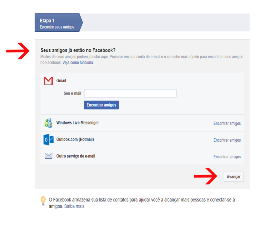 Depois que encontrar seus amigos no Facebook, clique em “Avançar”.