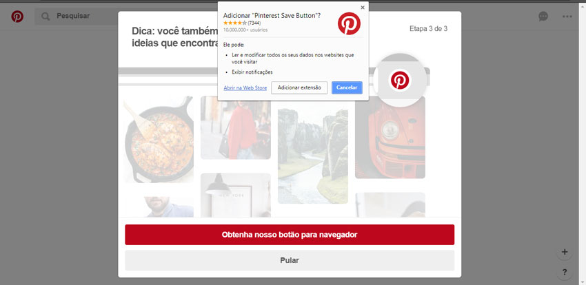 Adicione o Botão do Pinterest em seu Navegador.