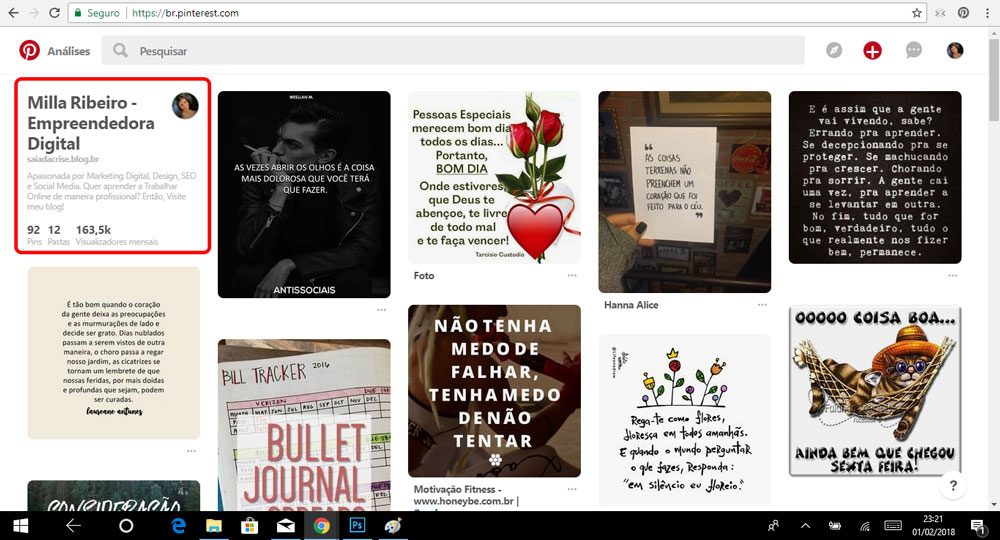 Como Ganhar Seguidores no Pinterest - Meu perfil