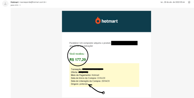 Print Venda Realizada na Hotmart usando o Pinterest