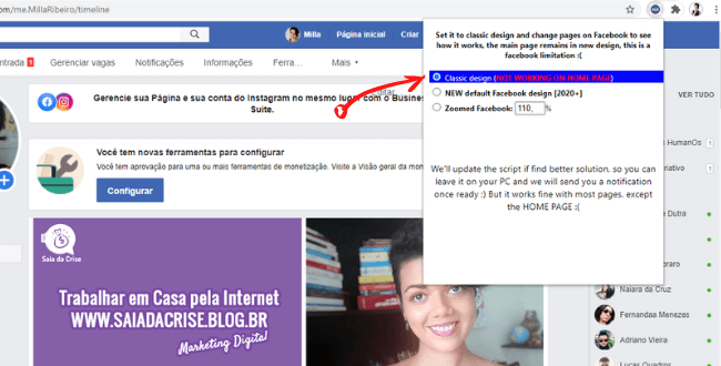 Alternar entre a versão Clássica e a nova versão do Facebook