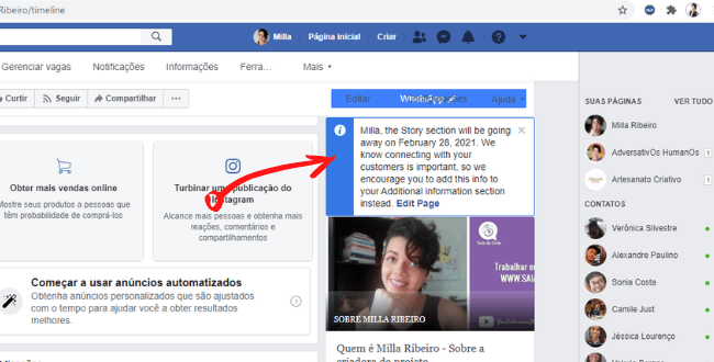 O recurso Nossa História do Facebook será removido em fevereiro