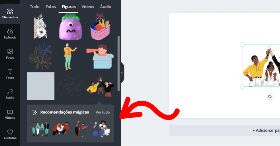 Use as recomendações mágicas do Canva para aumentar seu estoque de elementos favoritos!